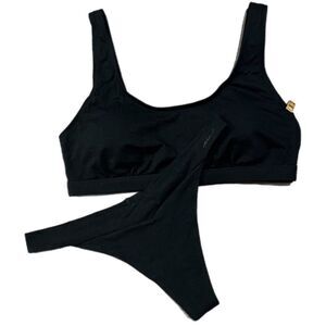 Victorias Secret Pink Set Soft Removable Padding Bralette & V Thong Black Xlarge